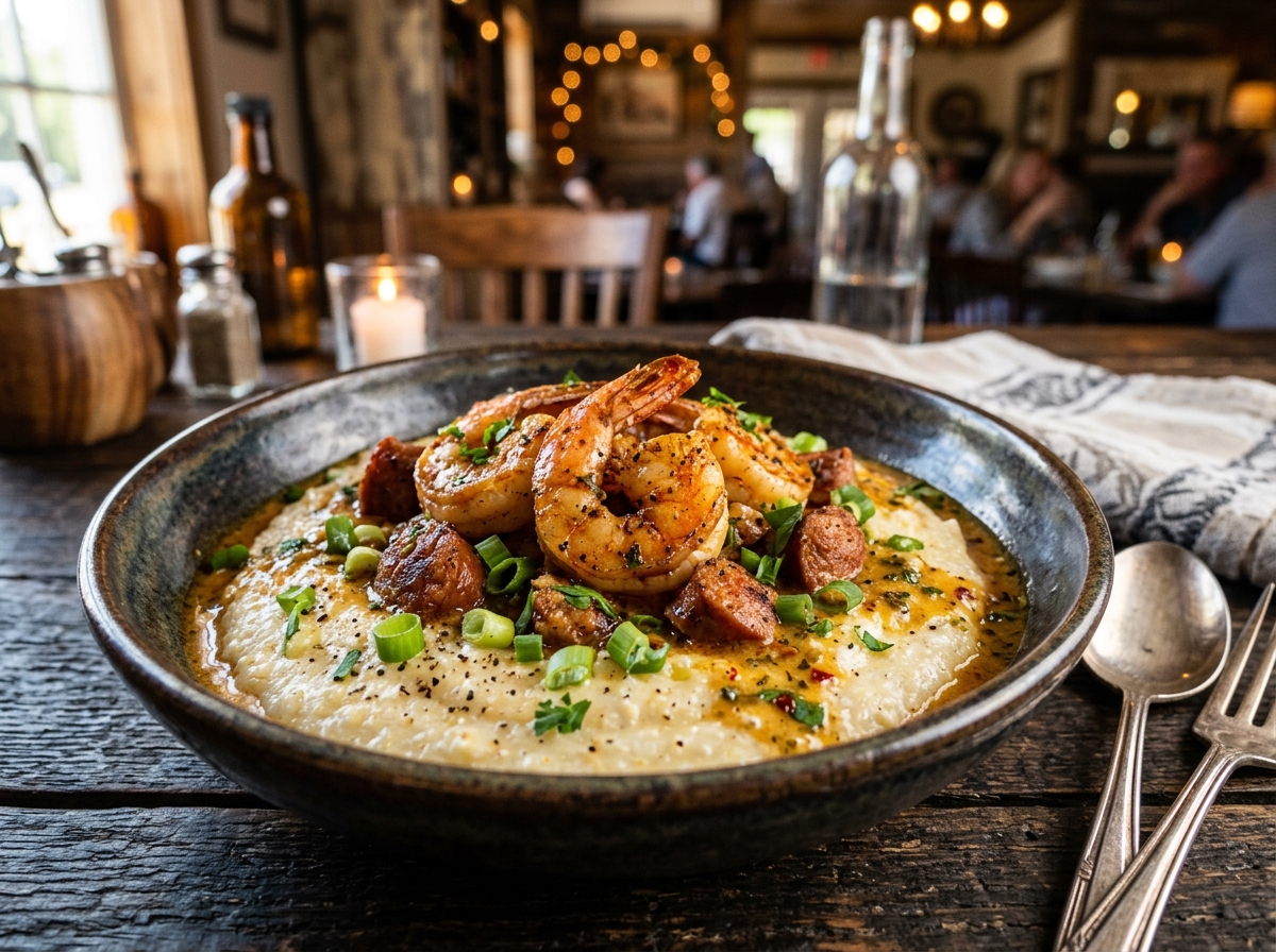 Southern shrimp and grits — a house specialty at Boonies on the Bayou